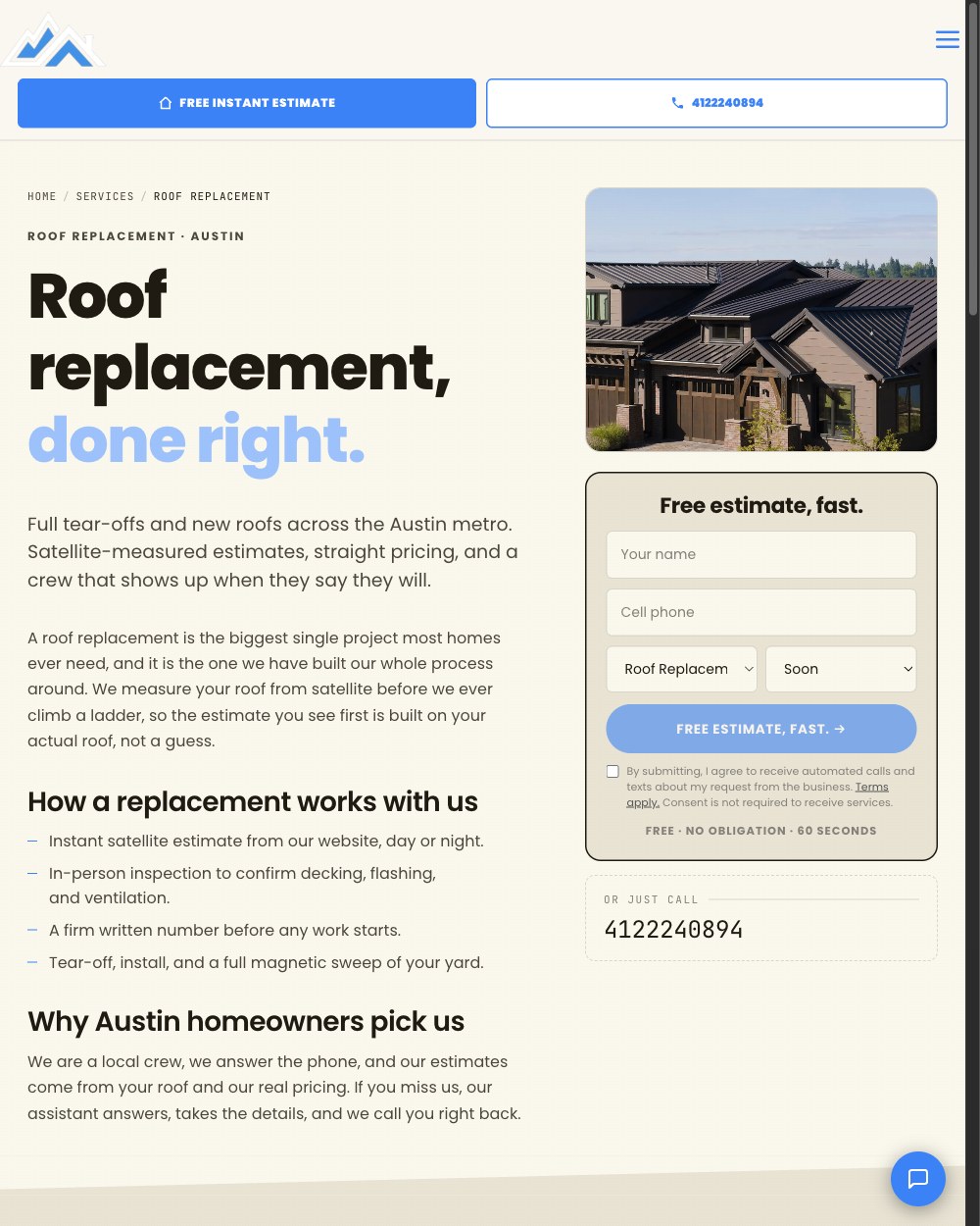 Service page of a Base Layer website