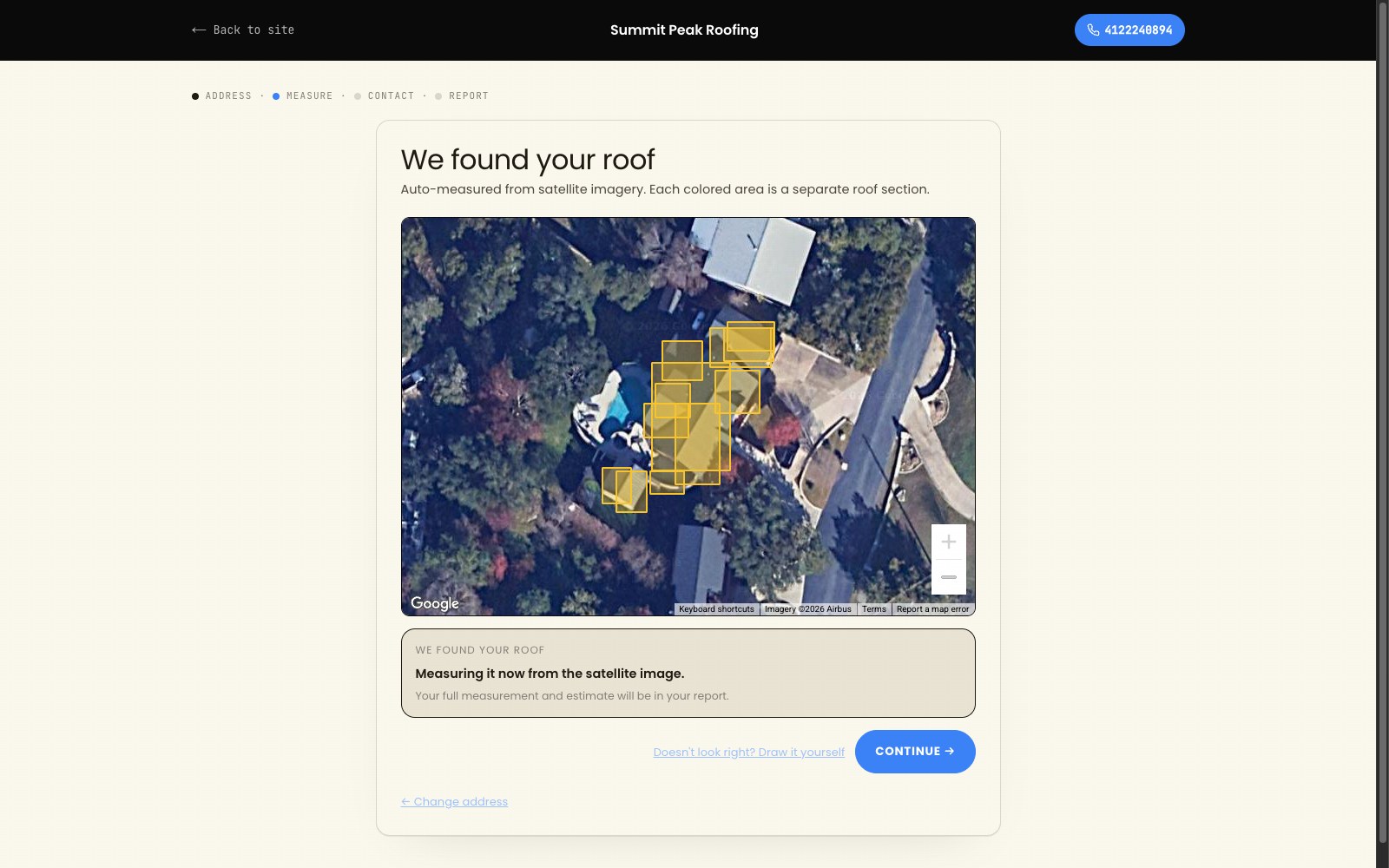 Instant satellite roof estimate